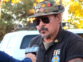 October 20, 2013. Candlelight Vigil held in honor of Bob Sperry, Past President of Chapter 989, killed during a robbery at the Bank of America in Reno, on October 16, 2013. NBC News interviewing Roger Sanchez.
